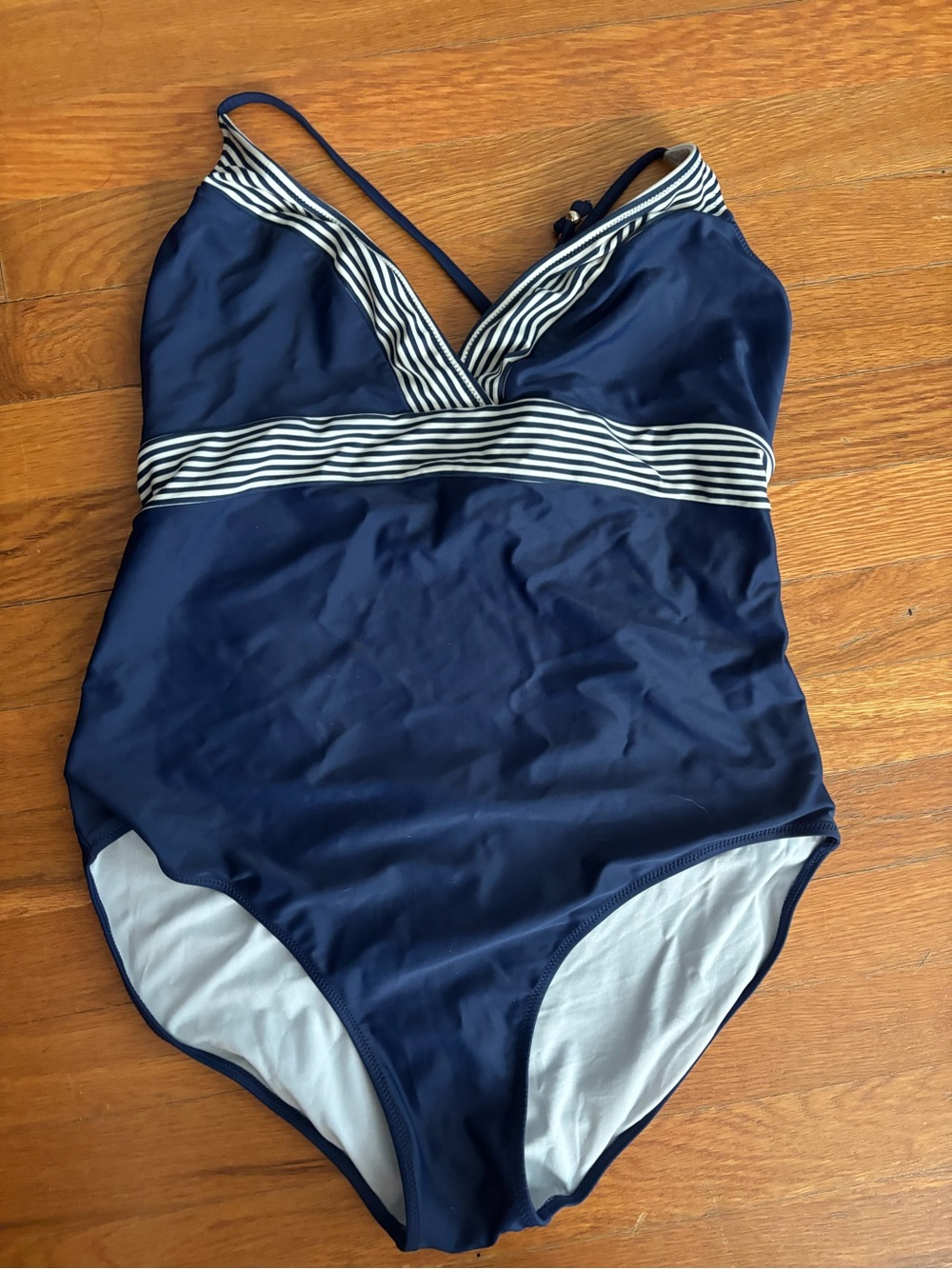 Vineyard Vines Navy One-Piece Swimsuit with Striped Trim